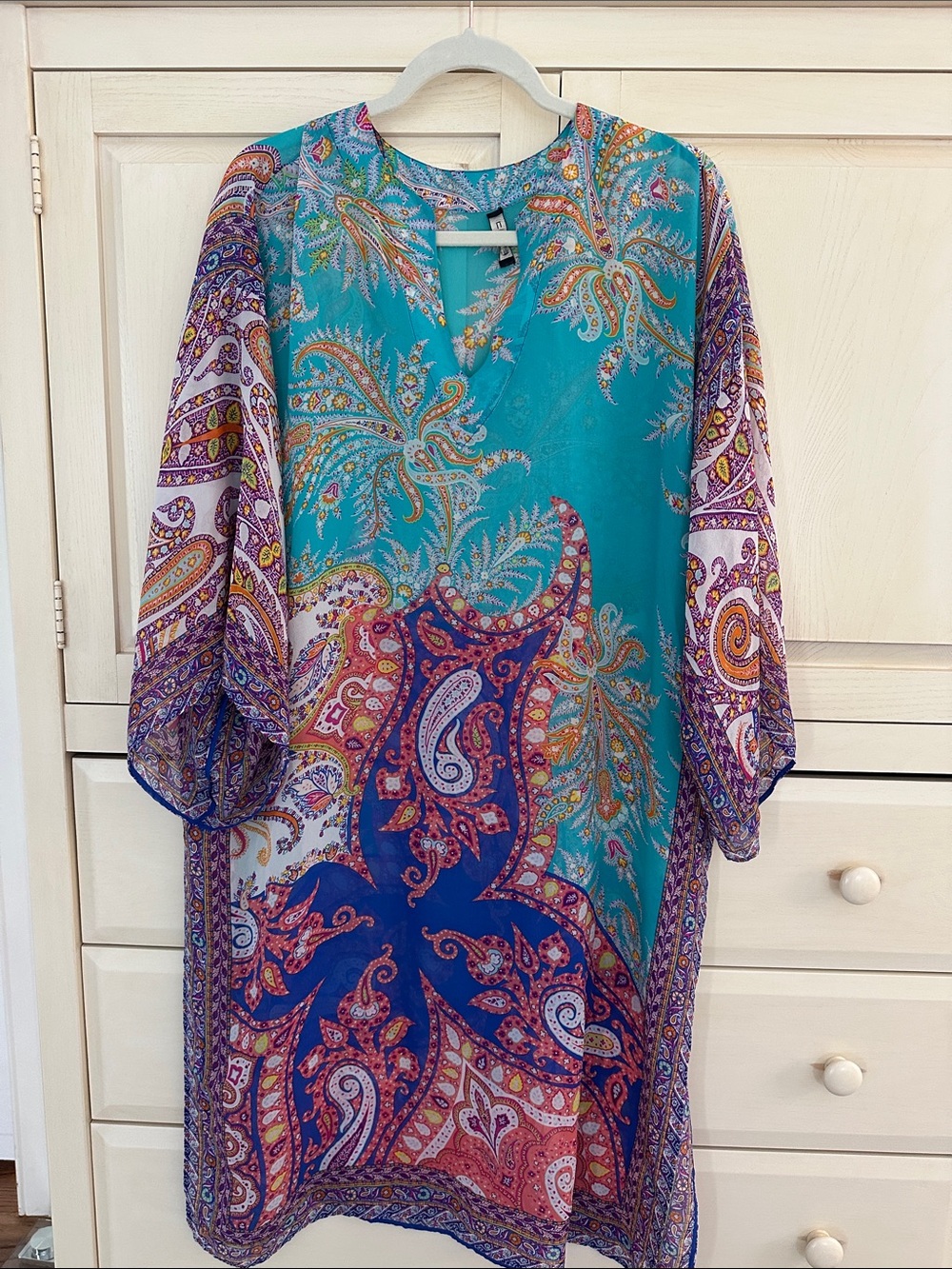 ETRO Silk Printed Kaftan Dress Paisley Vneck Draped Sleeve